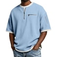 thumbnail image 1 of Dwelliawo Mens Polo Shirts Short Sleeve Golf Solid Color Waffle Shirt Collared Big and Tall Comfort Tops Heavyweight Quarter Zip Up Henley Shirts Sky Blue XL, 1 of 7