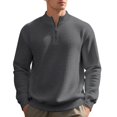 thumbnail image 1 of Dwelliawo Mens Quarter Zip Pullover Casual Slim Fit Pullover Sweater Mock Neck Long Sleeve Sweatshirt Lightweight Waffle Knit Active Shirts Dark Gray M, 1 of 5