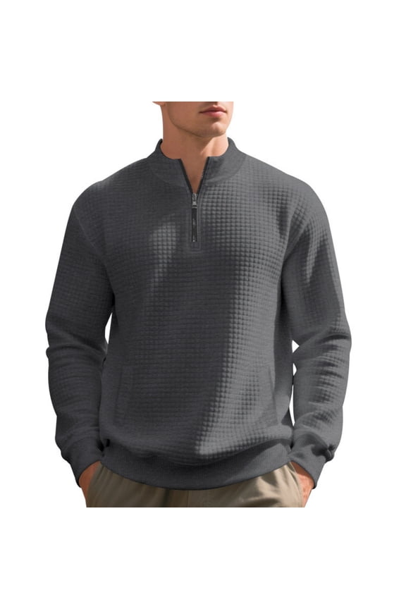 Mens Quarter Zipper Pullover Mock Neck Long Sleeve Sweatshirts Lightweight Casual Sweatshirt Sweater Slim Fit Polo Shirt Dark Gray XL