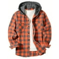 thumbnail image 1 of Dwelliawo Mens Shirts Flannel Casual Plaid Button Down Long Sleeve Shirt Hooded Lightweight Stylish Winter Jackets with Chest Pockets Orange L, 1 of 3