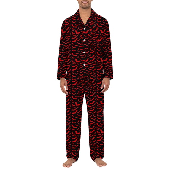 Dwelliawo Mens Silk Satin Pajamas Set Short Sleeve Sleepwear Button-Down Pjs Sets Two-Pieces Loungewear with Pockets Red 3xL