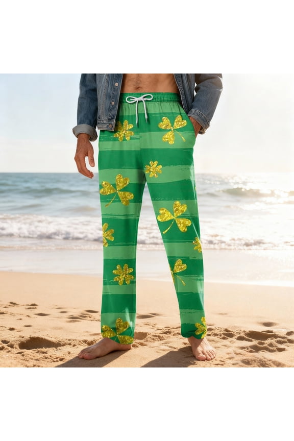 Mens Sleep Pajama Pants Set Bottoms Lightweight Leaf Shamrocks Plus Size Pajamas Sleep Sleepwear St. Patrick's Pajama Bottoms Lounge Soft Pants with Pockets Gold XL