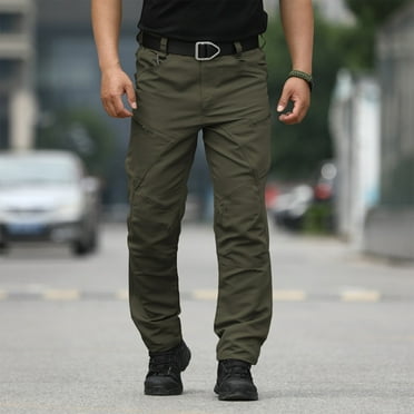 Dwelliawo Mens Stretch Work Pants Waterproof Construction Tactical Cargo Pants Cooling Outdoor Work Pantalones with Pockets Ripstop Winter Hiking Pant Army Green L