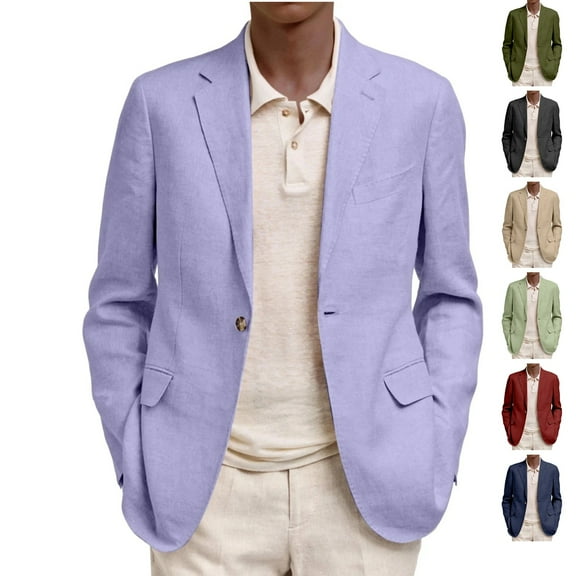 Dwelliawo Mens Suit Jacket Slim Fit Blazer for Men Button Lightweight Business Sports Coats Suit Dress Jackets Long Sleeve Slim Fit Winter Fall Jacket Clearance Light Purple 2XL