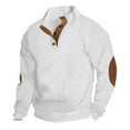 thumbnail image 1 of Dwelliawo Mens Sweater Button Casual Stand Collar Knitted Sweater with Elbow Patches Fall Winter Long Sleeve Pullover Sweater White S, 1 of 4