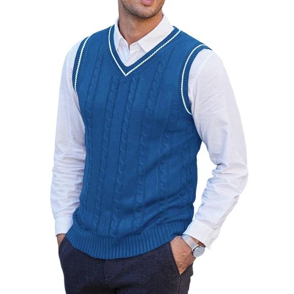 Dwelliawo Mens Sweater Vest Casual Knit V Neck Pullovers Sweater Formal Ribbed Sleeveless Sweaters Fashion Going Out Stretch Vest L
