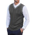 thumbnail image 1 of Dwelliawo Mens Sweater Vest Warm V Neck Sleeveless Sweater Casual Ribbed Knitted Vest Regular Fit Golf Stretch Pullovers Sweater M, 1 of 4