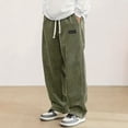 thumbnail image 1 of Dwelliawo Mens Vintage Ribbed Corduroy Straight Cargo Pants Drawstring Elastic Waist Baggy Loose Casual Streetwear Trousers with Patch Pockets Army Green S, 1 of 5