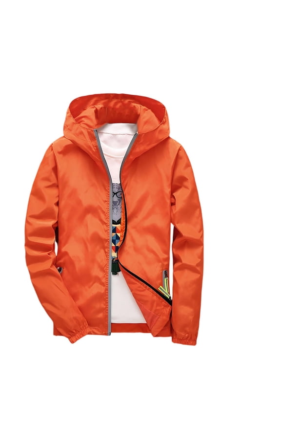 Mens Waterproof Rain Jacket Waterproof Hiking Windbreaker Casual Jacket Hooded Cycling Running Jackets Softshell Rain Full Zip Coats with Pocket Clearance Saffron M