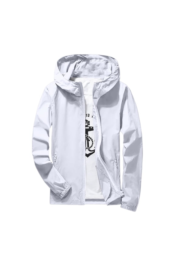 Mens Waterproof Rain Jackets Waterproof Hiking Windbreaker Hooded Jacket Lightweight Work Travel Outdoor Jackets Softshell Winter Zip Up Coats with Pocket Clearance White L