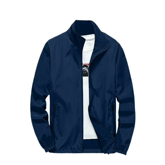 Dwelliawo Mens Waterproof Rain Jackets Windbreaker Running Waterproof Casual Jackets Lightweight Work Travel Outdoor Jacket Hooded Winter Zip Up Coat with Pocket Clearance Dark Blue XL