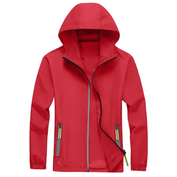 Dwelliawo Mens Waterproof Rain Jackets Windbreaker Running Waterproof Softshell Jackets Lightweight Cycling Hiking Jacket Hooded Winter Full Zip Coat with Pocket Clearance Red 2XL