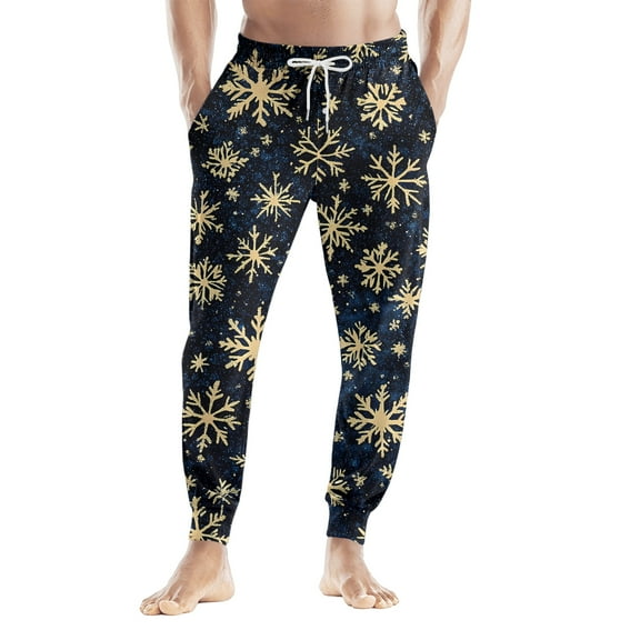 Dwelliawo Merry Christmas Men Pajama Pants Christmas Lounge Pant Snowflake Graphic Joggers Pants Casual Funny Pajama Pants with Pockets Navy 3XL