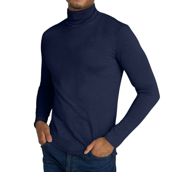 Dwelliawo Navy Turtle Neck Shirt Men Basic Slim Fit Sweaters Turtleneck Shirts Long Sleeve Ribbed Shirt Fall Pullover Top Knitted Sweater S