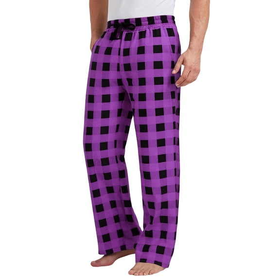 Dwelliawo Pajama Pants Men 2025 Lounge Wide Leg Plaid Christmas Pajama Pants Checkered Comfy Pajama Pants Christmas Drawstring Sleep Bottoms Purple L