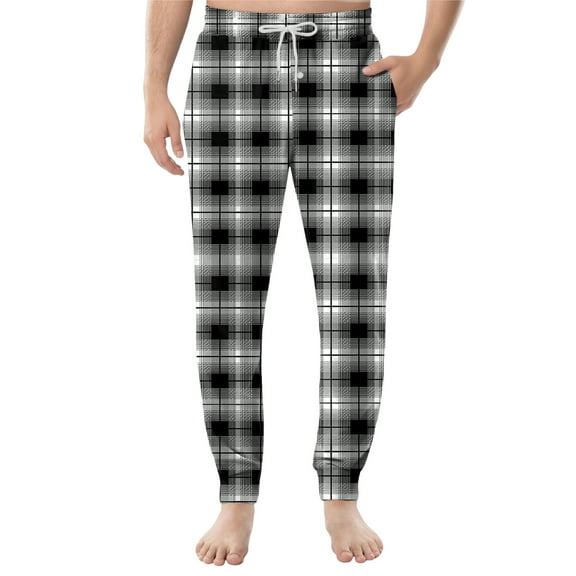 Dwelliawo Pajama Pants Men Casual Drawstring Pajama Pant with Pockets Soft Sleep Lightweight Pant Separate Bottoms Joggers Plaid Pants Black M
