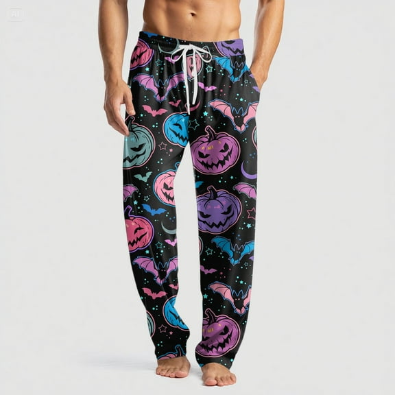 Dwelliawo Pajama Pants Men Halloween Pumpkins Pant Soft Sleepwear Lounge Pants Casual Separate Bottoms Pj Pants with Pockets Dark Purple L