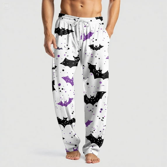 Dwelliawo Pajama Pants Men Halloween Pumpkins Pants Cuteness Separate Bottoms Pajama Pants with Pockets Soft Sleep Lounge Pant White M