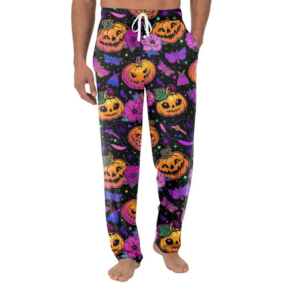 Dwelliawo Pajama Pants Men Halloween Pumpkins Pants Soft Sleepwear Funny Pant Cute Separate Bottoms Pajama Pants with Pockets Green 3XL