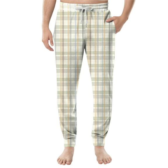 Dwelliawo Pajama Pants Men Plaid Bottoms Jogger Sleep Pant Loose Fit Elastic Waist Pajama Pant with Pockets Soft Sleepwear Lightweight Pants Khaki 3XL