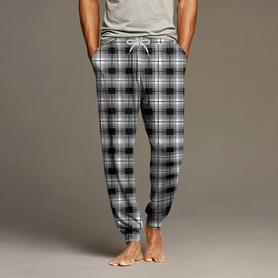 Dwelliawo Pajama Pants Men Plaid Separate Bottoms Jogger Pant Casual Elastic Waist Pajama Pant with Pockets Soft Sleepwear Lounge Pants Dark Gray M