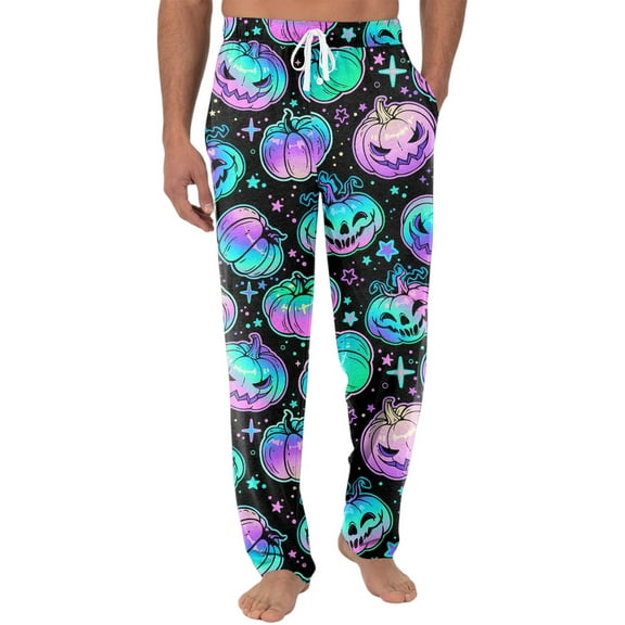 Dwelliawo Pajama Pants for Men Halloween Pumpkin Pants Cuteness Separate Bottoms Pajama Pants with Pockets Soft Lounge Pant Light Purple XL