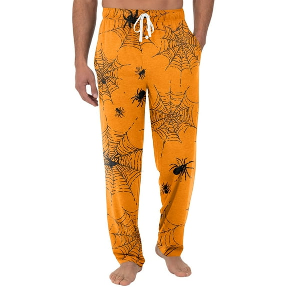 Dwelliawo Pajama Pants for Men Halloween Pumpkins Pant Elastic Waist Bottoms Pajama with Pockets Soft Lounge Pants Saffron 2XL