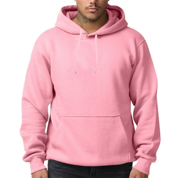 Dwelliawo Pink Hoodie Men Essentials Casual Fleece Hoodies with Pocket Long Sleeve Hooded Sweatshirts Lightweight Pullover Hoodies L