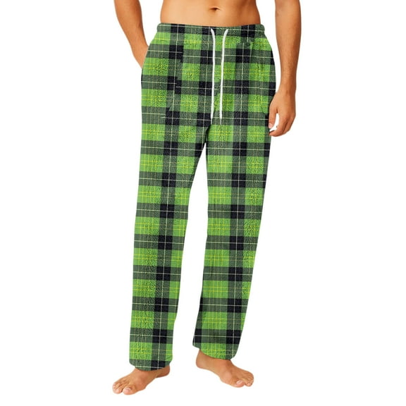 Dwelliawo Plaid Pants for Men Buffalo Plaid Comfy Pj Pants Cute Christmas Fall Pajamas Flannel Drawstring Sleep Matching Pajama Bottoms Green XL