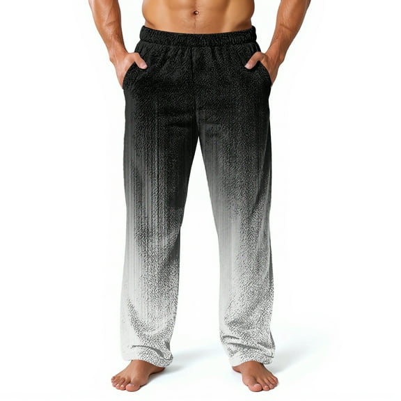 Dwelliawo Plush Warm Pajama Pants Men Casual Sleep Pants Gradient Fleece Plush Pjs Pants Fuzzy Lounge Sleep Fall Winter Pj Bottoms with Pockets Black L