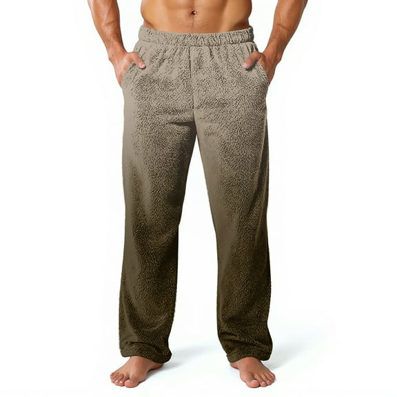 Dwelliawo Plush Warm Pajama Pants Men Casual Soft Pant Fleece Gradient Thick Pjs Pants Fuzzy Sleep Comfort Fall Winter Pj Bottoms with Pockets Camel L