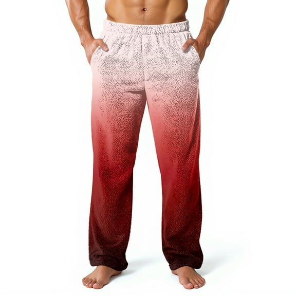 Dwelliawo Plush Warm Pajama Pants Men Comfort Fluffy Pant Fleece Fuzzy Plush Pj Bottoms Gradient Lounge Sleep Fall Winter Pjs Pants with Pockets Red XL