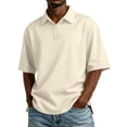 thumbnail image 1 of Dwelliawo Polo Shirts for Men Loose Fit Collar Stylish Golf Pullover Shirts Basic Short Sleeve Classic Button Shirts Beige 3XL, 1 of 6