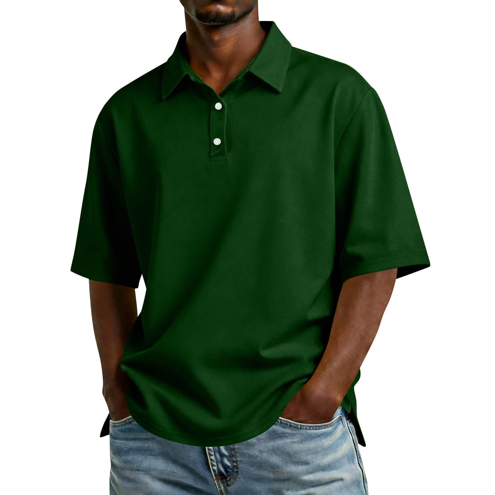 Dwelliawo Polo Shirts for Men Loose Fit Collared Fashion Golf Dress  Pullover Classic Button Basic Short Sleeve Shirts Dark Green 3XL -  Walmart.com