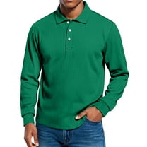 Dwelliawo Polo Shirts for Men Loose Fit Collared Fashion Golf Dress Pullover Ribbed Button Classic Long Sleeve Shirts Green L