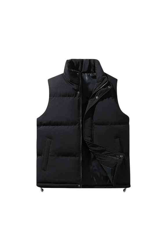 Puffer Vest Men Quilted Coats Casual Lightweight Puffer Vests Warm Winter Padded Outerwear Travel Hiking Stand Collar Jacket Black 2XL