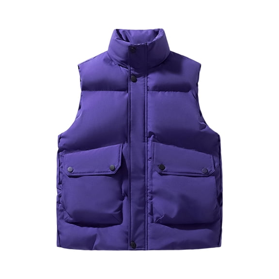 Dwelliawo Puffer Vest Men Thick Outerwear Winter Casual Down Stand Collar Vests Warm Lightweight Quilted Coats Hiking Travel Jacket Purple XL