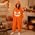 thumbnail image 1 of Dwelliawo Pumpkin Onesie Adult Halloween Costume Oversized Fleece Hooded Pajamas Cozy One Piece Jumpsuit for Parties Lounging Earthy Yellow M, 1 of 4