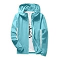 thumbnail image 1 of Dwelliawo Rain Jacket Men Waterproof Cycling Windbreaker Hooded Jackets Lightweight Work Travel Hiking Jacket Softshell Rain Full Zip Raincoats with Pocket Clearance Light Blue 2XL, 1 of 6