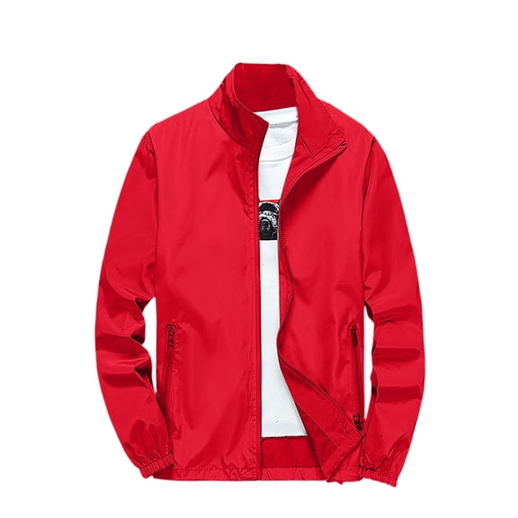 Dwelliawo Rain Jacket Men Waterproof Running Windbreaker Lightweight Jackets Hooded Outdoor Hiking Jacket Casual Winter Full Zip Coats with Pocket Clearance Red 4XL