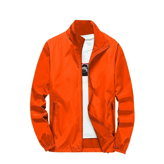 Dwelliawo Rain Jacket Men Windbreaker Cycling Waterproof Casual Jacket Hooded Work Travel Running Jackets Lightweight Winter Zip Up Raincoat with Pocket Clearance Saffron L