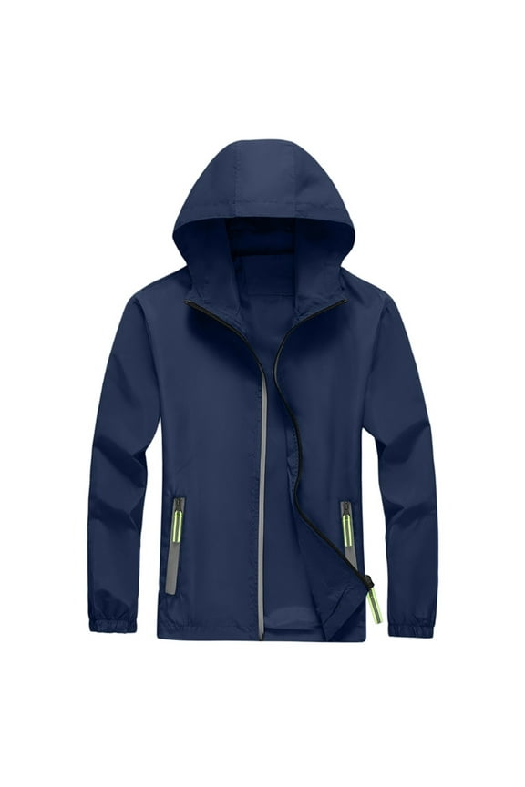 Rain Jacket Men Windbreaker Running Waterproof Hooded Jacket Casual Work Travel Hiking Jackets Softshell Rain Full Zip Raincoat with Pocket Clearance Dark Blue 4XL