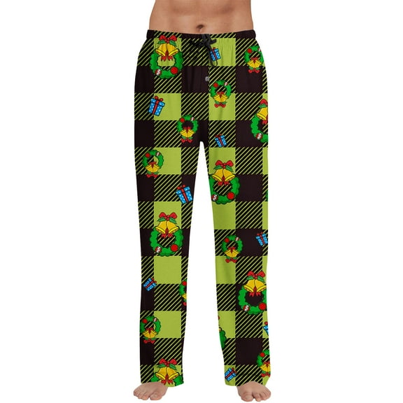 Dwelliawo Red Plaid Pants Men Comfy Pj Pants Cute Matching Pajama Bottoms Plaid Christmas Fall Pajamas Wide Leg Flannel Drawstring Sleepwear Wine XL