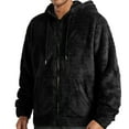 thumbnail image 1 of Dwelliawo Sherpa Lined Jacket Men Zip Up Hooded Fuzzy Jacket Full Zip Warm Hooded Sweatshirts Fleece Sherpa Lined Coats with Pockets Black L, 1 of 5