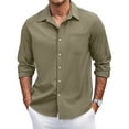 thumbnail image 1 of Dwelliawo Shirt Men Long Sleeve Button Down Shirts Lightweight Fashion Dress Shirt Fall Cotton Regular Fit Outfits with Pocket Army Green 2XL, 1 of 4