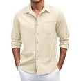 thumbnail image 1 of Dwelliawo Shirt for Men Lightweight Business Dress Shirts Fall Cotton Regular Fit Outfits Long Sleeve Button Down Shirt with Pocket Beige 4XL, 1 of 4