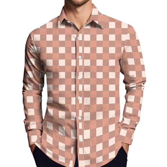 Dwelliawo Shirt for Men Plaid Button Down Shirts Long Sleeve Flannel Shirt Vintage Loose Shirt Fall Tops with Pocket Orange 3XL