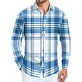 thumbnail image 1 of Dwelliawo Shirt for Men Plaid Flannel Shirt Casual Button Down Shirts Retro Loose Shirt Autumn Top with Pocket Light Blue 2XL, 1 of 3