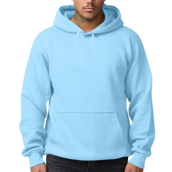 Dwelliawo Sky Blue Hoodie Men Essentials Casual Fleece Hoodie with Pocket Long Sleeve Crewneck Sweatshirt Heavyweight Pullover Hoodies 3xl