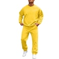 thumbnail image 1 of Dwelliawo Sweat Suits for Men 2 Piece Crew Neck Sweatshirt and Sweatpants Solid Color Relaxed Fit Crew Neck Pullover Sweatshirts Jogging Running Pants Set Fleece Winter Suits with Pockets Yellow M, 1 of 5